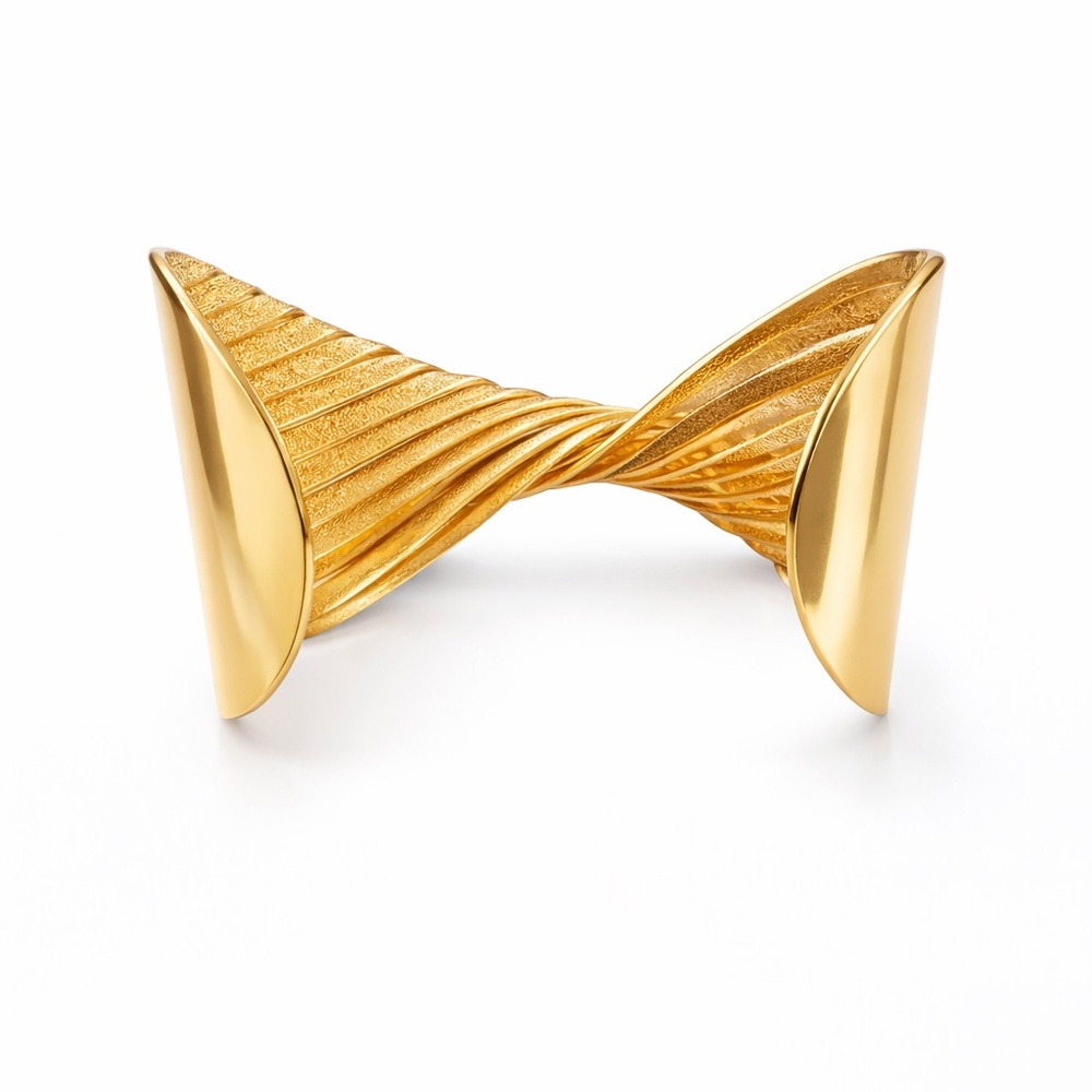 Gold Tone Twisted Cuff Bracelet – Statement Piece (New) - Picture 5 of 5